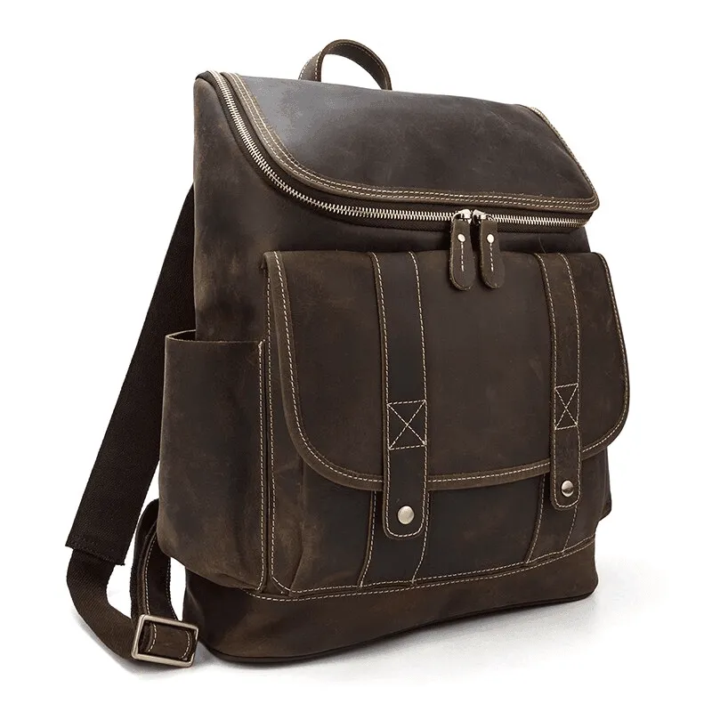 Premium Leather Backpacks 16In Laptop Daypack Travel Bag